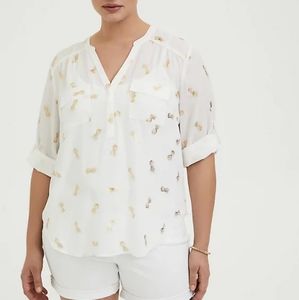 Torrid White Harper Blouse with Pineapples
